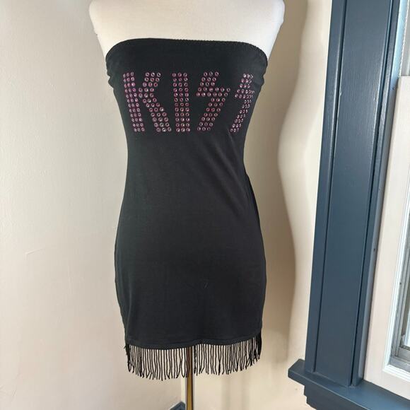 David Dalrymple Patricia Field NY Fringe Tube Top KISS Mini Dress size M y2k 90s - Picture 2 of 14